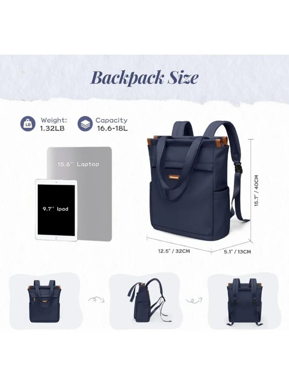 Convertible Laptop Backpack for Women | Casual Daypack Tote Bag for Work